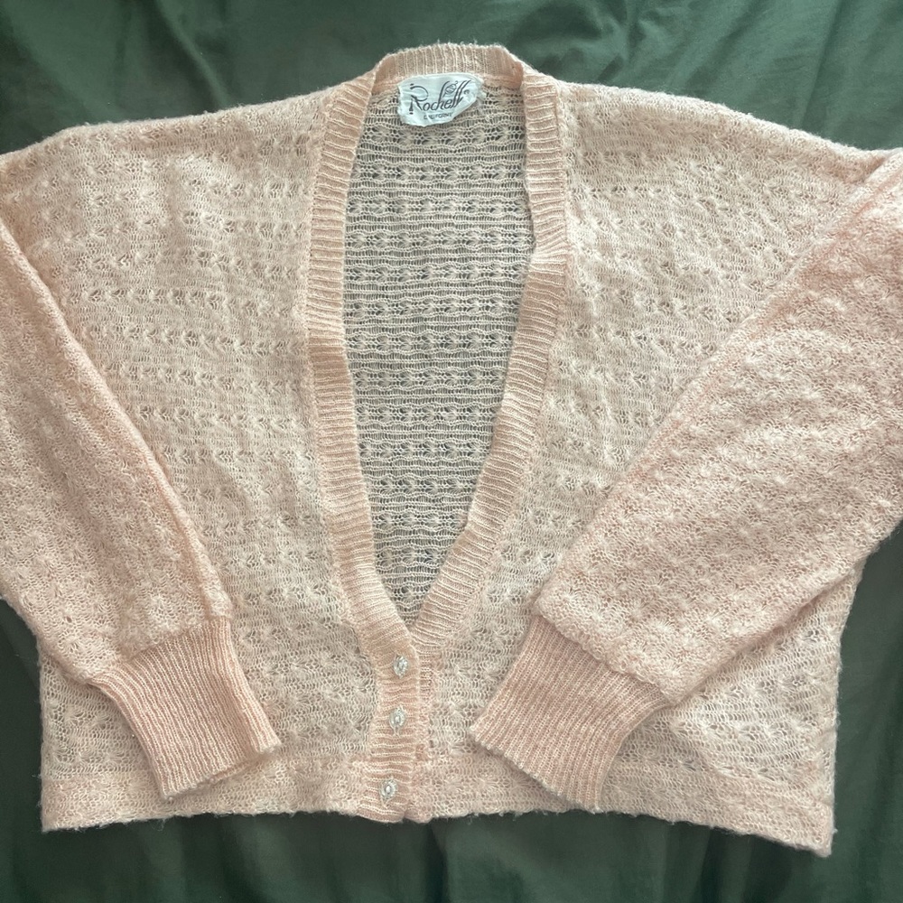 cropped pink cardigan